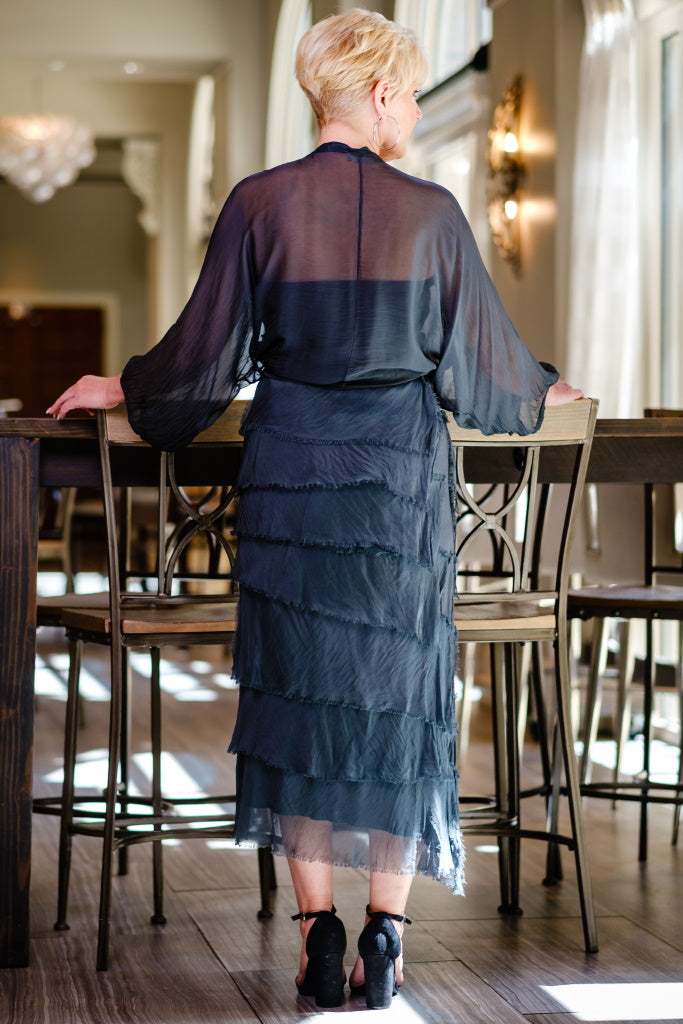 SL201-010 Charcoal Elisa Silk Ruffle Skirt