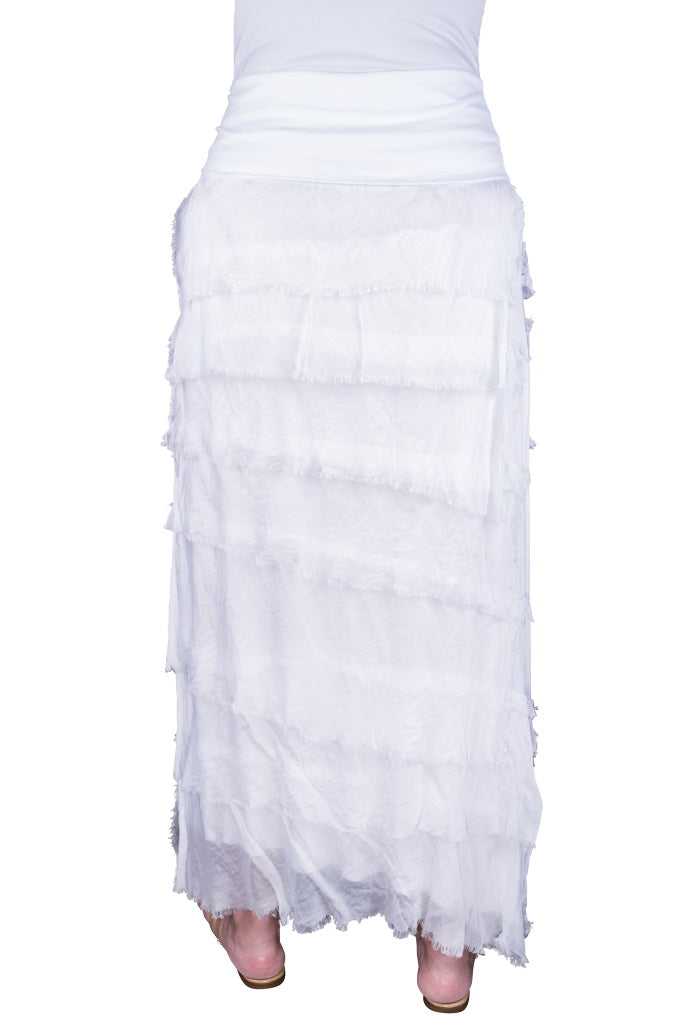 SL201-100 White Elisa Silk Ruffle Skirt