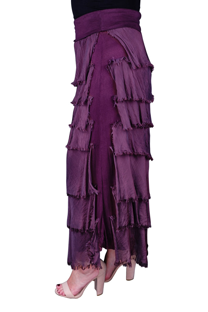 SL201-503 Eggplant Elisa Silk Ruffle Skirt