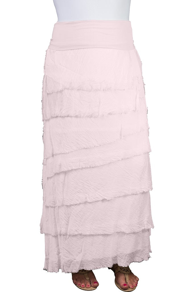 SL201-681 Blush Elisa Silk Ruffle Skirt - Long