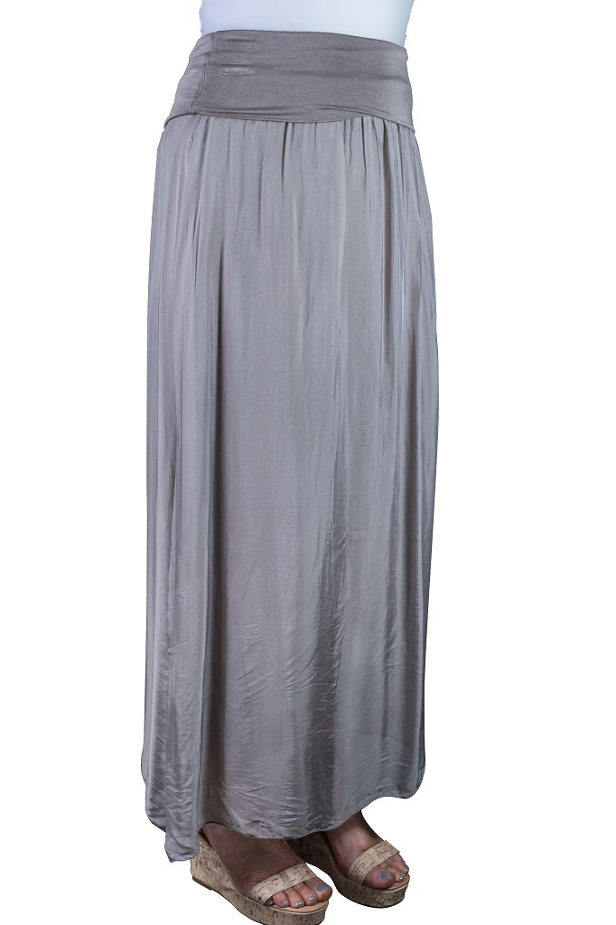 SL204-210 Taupe Brenda Long Silk Foldover Waist Skirt