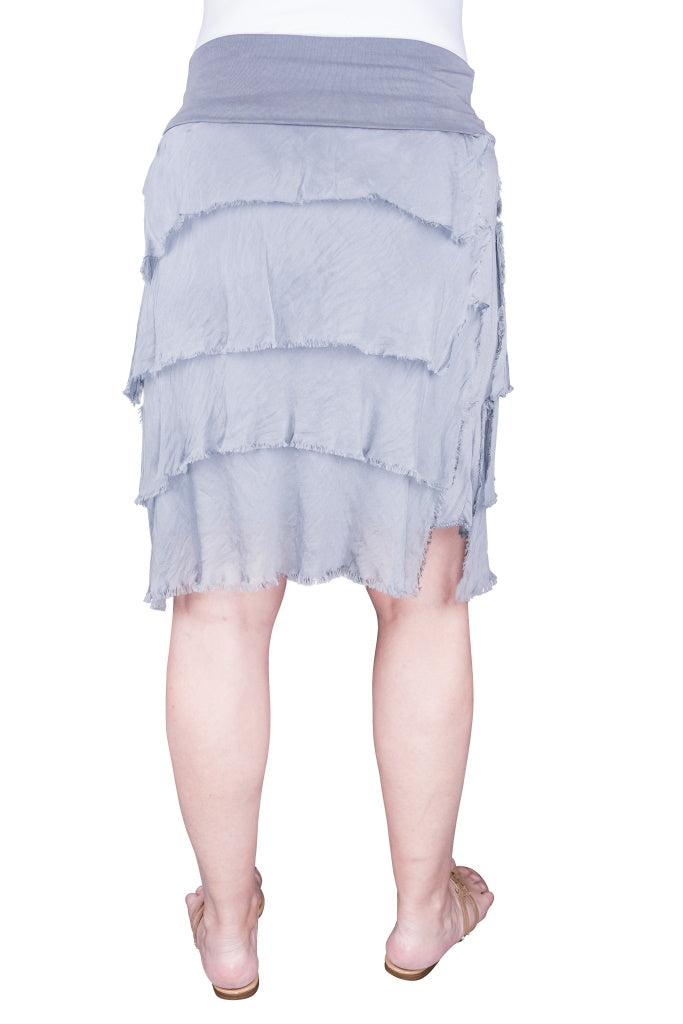 SS203-040 Medium Gray Marisa Silk Ruffle Skirt