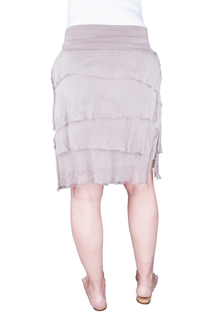 SS203-210 Taupe Marisa Silk Ruffle Skirt