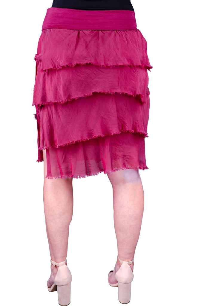 SS203-602 Burgundy Marisa Silk Ruffle Skirt - Short