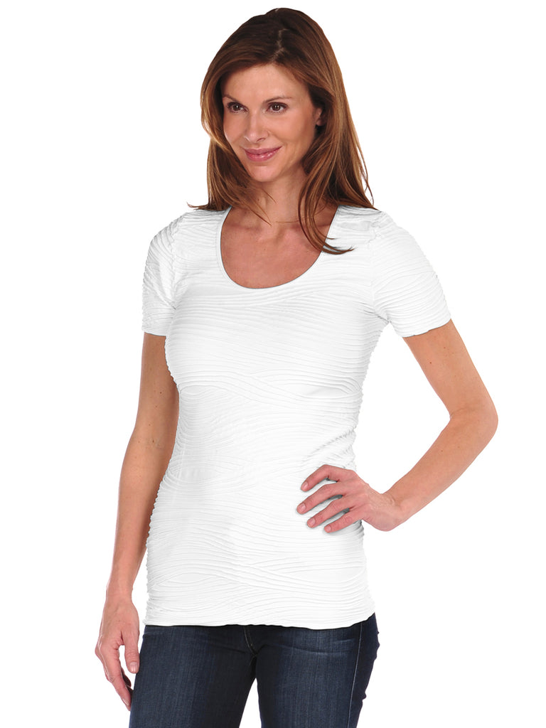 27T-100 White Short Sleeve Wave Top