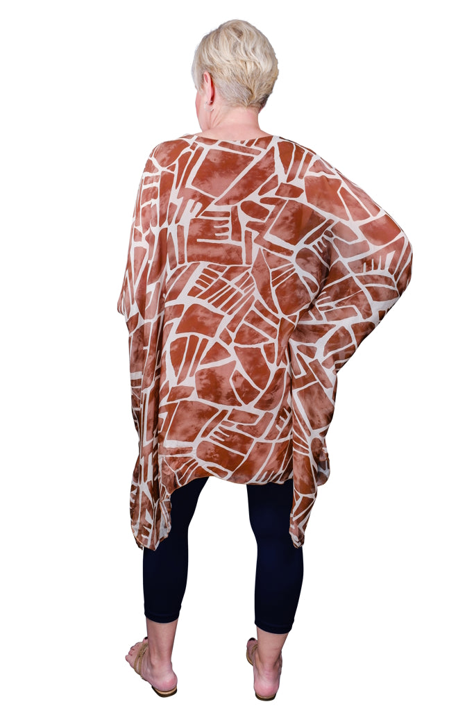 TQ202G-249 Tobacco Geo Print Alessia Silk Kaftan Tunic