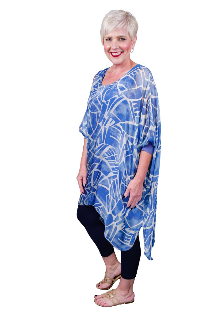 TQ202G-427 Jeans Geo Print Alessia Silk Kaftan Tunic