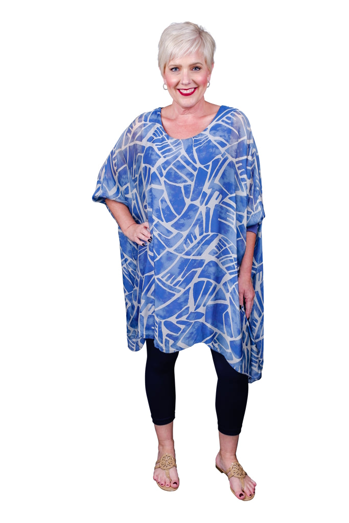 TQ202G-427 Jeans Geo Print Alessia Silk Kaftan Tunic